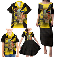 Colombia Heritage Family Matching Puletasi and Hawaiian Shirt with Yellow Black Flag Map and City Street Art - Wonder Print Shop