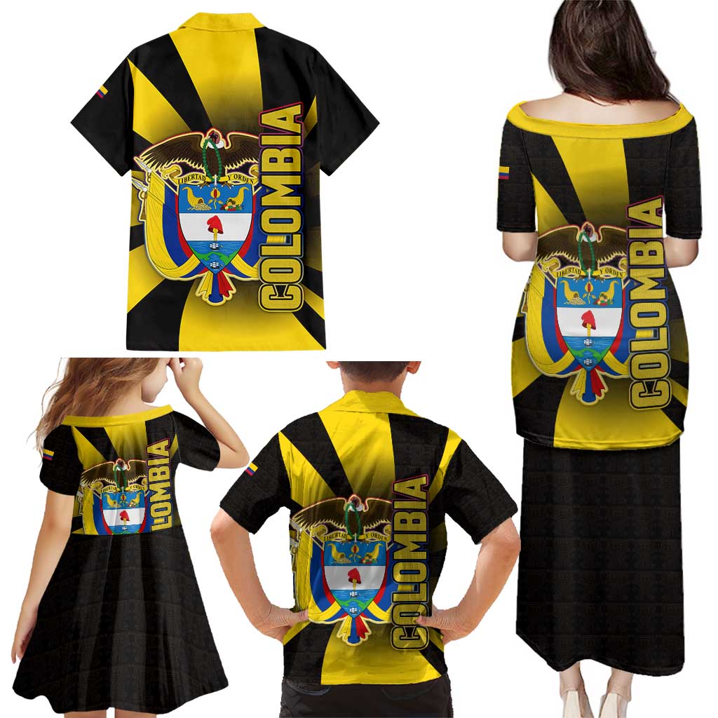 Colombia Heritage Family Matching Puletasi and Hawaiian Shirt with Yellow Black Flag Map and City Street Art - Wonder Print Shop