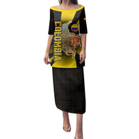 Colombia Heritage Family Matching Puletasi and Hawaiian Shirt with Yellow Black Flag Map and City Street Art - Wonder Print Shop