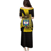 Colombia Heritage Family Matching Puletasi and Hawaiian Shirt with Yellow Black Flag Map and City Street Art - Wonder Print Shop