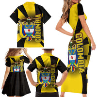 Colombia Heritage Family Matching Short Sleeve Bodycon Dress and Hawaiian Shirt with Yellow Black Flag Map and City Street Art - Wonder Print Shop