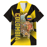Colombia Heritage Family Matching Short Sleeve Bodycon Dress and Hawaiian Shirt with Yellow Black Flag Map and City Street Art - Wonder Print Shop