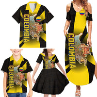 Colombia Heritage Family Matching Summer Maxi Dress and Hawaiian Shirt with Yellow Black Flag Map and City Street Art - Wonder Print Shop
