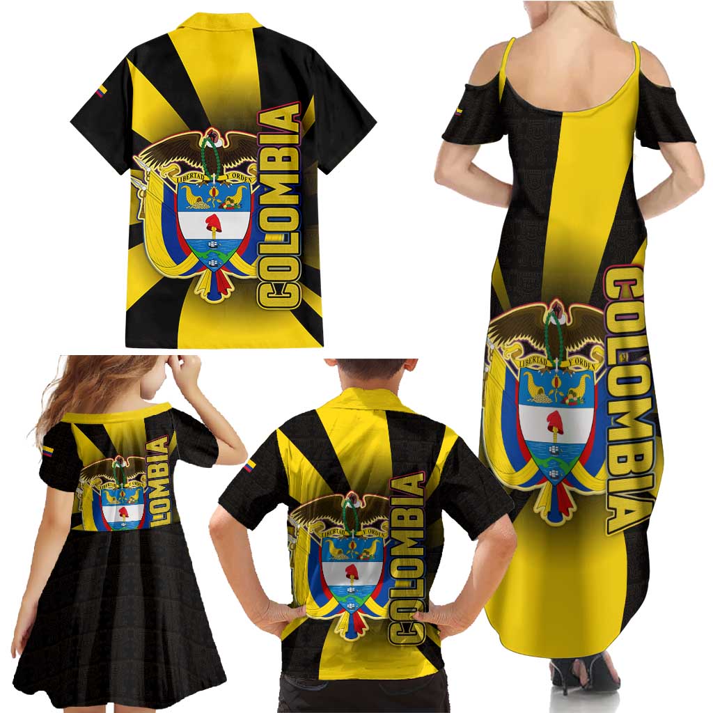 Colombia Heritage Family Matching Summer Maxi Dress and Hawaiian Shirt with Yellow Black Flag Map and City Street Art - Wonder Print Shop