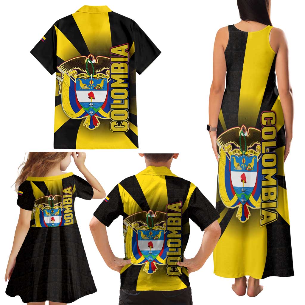 Colombia Heritage Family Matching Tank Maxi Dress and Hawaiian Shirt with Yellow Black Flag Map and City Street Art - Wonder Print Shop