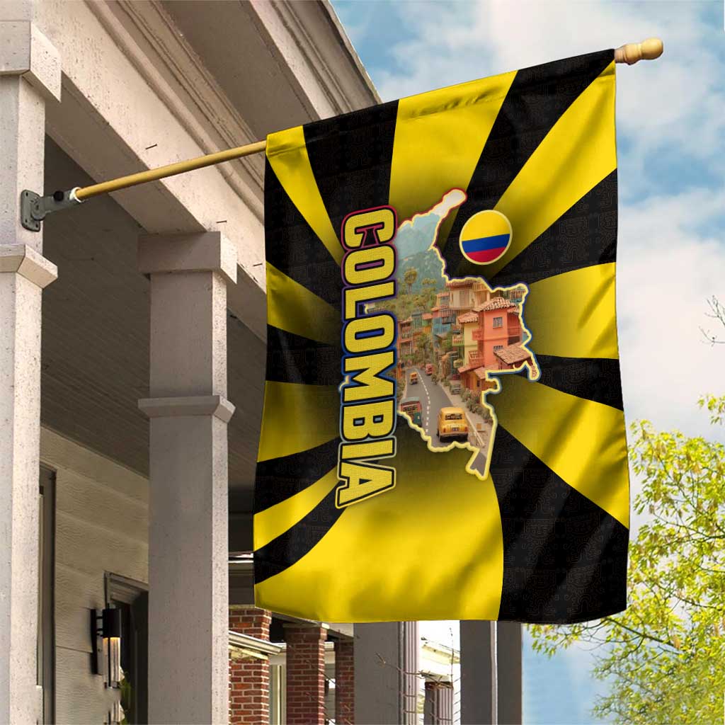 Colombia Heritage Garden Flag with Yellow Black Flag Map and City Street Art - Wonder Print Shop