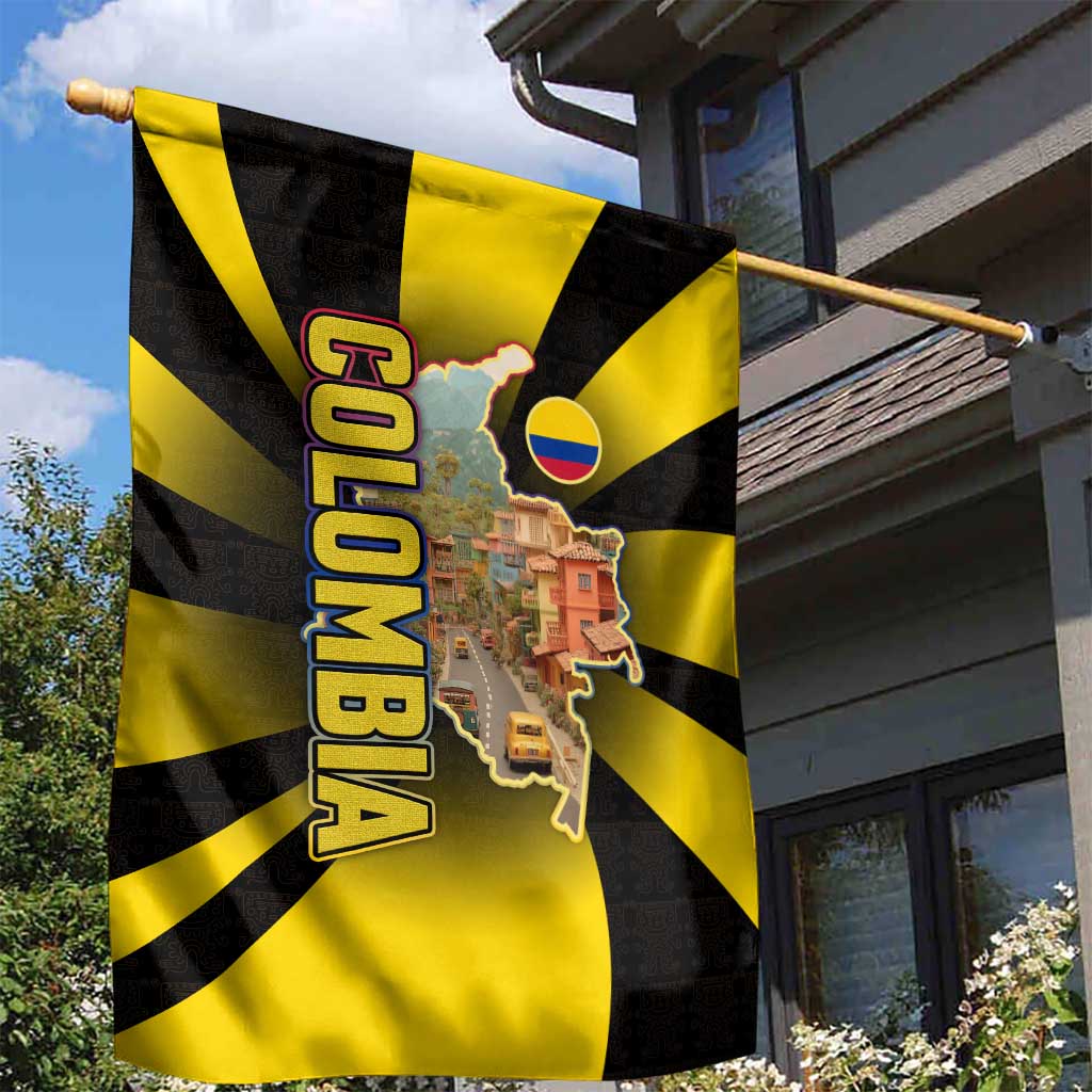 Colombia Heritage Garden Flag with Yellow Black Flag Map and City Street Art - Wonder Print Shop