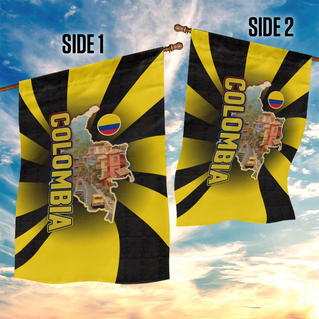 Colombia Heritage Garden Flag with Yellow Black Flag Map and City Street Art - Wonder Print Shop