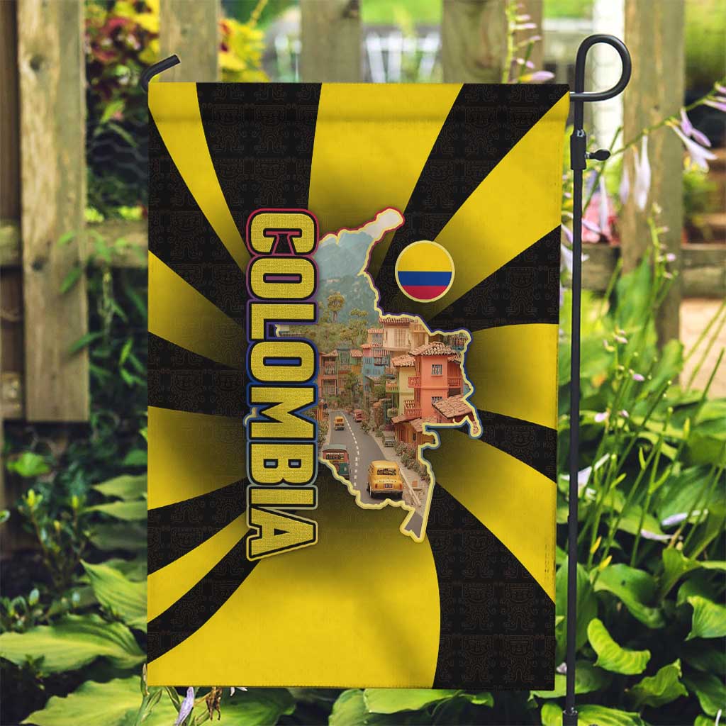 Colombia Heritage Garden Flag with Yellow Black Flag Map and City Street Art - Wonder Print Shop