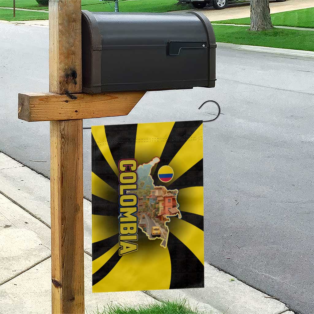 Colombia Heritage Garden Flag with Yellow Black Flag Map and City Street Art - Wonder Print Shop