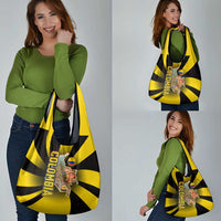 Colombia Heritage Grocery Bag with Yellow Black Flag Map and City Street Art - Wonder Print Shop
