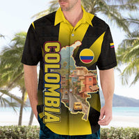Colombia Heritage Hawaiian Shirt with Yellow Black Flag Map and City Street Art - Wonder Print Shop