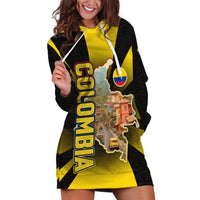 Colombia Heritage Hoodie Dress with Yellow Black Flag Map and City Street Art - Wonder Print Shop