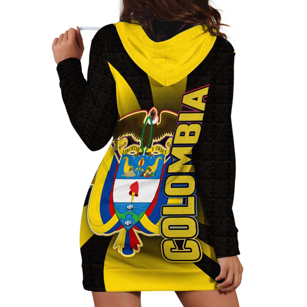 Colombia Heritage Hoodie Dress with Yellow Black Flag Map and City Street Art - Wonder Print Shop
