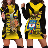 Colombia Heritage Hoodie Dress with Yellow Black Flag Map and City Street Art - Wonder Print Shop