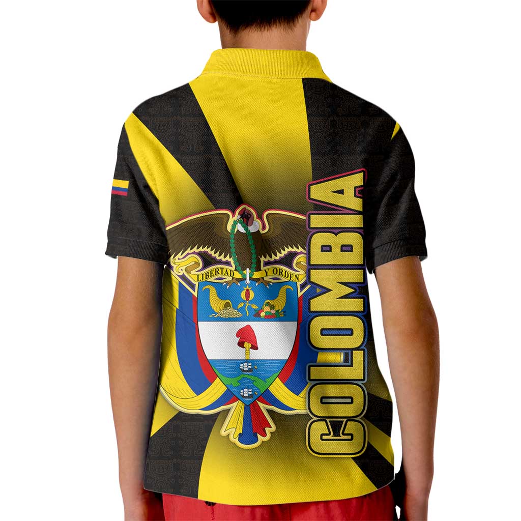 Colombia Heritage Kid Polo Shirt with Yellow Black Flag Map and City Street Art - Wonder Print Shop