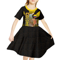 Colombia Heritage Kid Short Sleeve Dress with Yellow Black Flag Map and City Street Art - Wonder Print Shop