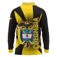 Colombia Heritage Long Sleeve Polo Shirt with Yellow Black Flag Map and City Street Art - Wonder Print Shop