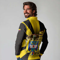 Colombia Heritage Long Sleeve Polo Shirt with Yellow Black Flag Map and City Street Art - Wonder Print Shop