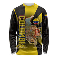 Colombia Heritage Long Sleeve Shirt with Yellow Black Flag Map and City Street Art - Wonder Print Shop