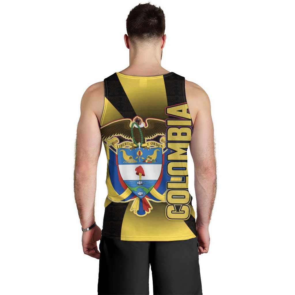 Colombia Heritage Men Tank Top with Yellow Black Flag Map and City Street Art - Wonder Print Shop