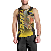 Colombia Heritage Men Tank Top with Yellow Black Flag Map and City Street Art - Wonder Print Shop
