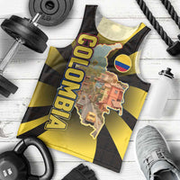 Colombia Heritage Men Tank Top with Yellow Black Flag Map and City Street Art - Wonder Print Shop