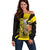 Colombia Heritage Off Shoulder Sweater with Yellow Black Flag Map and City Street Art - Wonder Print Shop