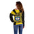 Colombia Heritage Off Shoulder Sweater with Yellow Black Flag Map and City Street Art - Wonder Print Shop