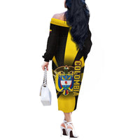 Colombia Heritage Off The Shoulder Long Sleeve Dress with Yellow Black Flag Map and City Street Art - Wonder Print Shop