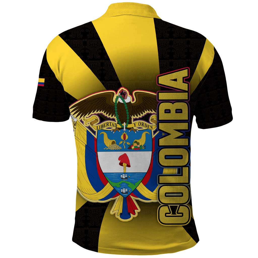 Colombia Heritage Polo Shirt with Yellow Black Flag Map and City Street Art - Wonder Print Shop