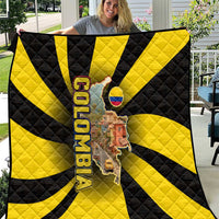 Colombia Heritage Quilt with Yellow Black Flag Map and City Street Art - Wonder Print Shop