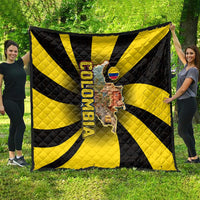 Colombia Heritage Quilt with Yellow Black Flag Map and City Street Art - Wonder Print Shop