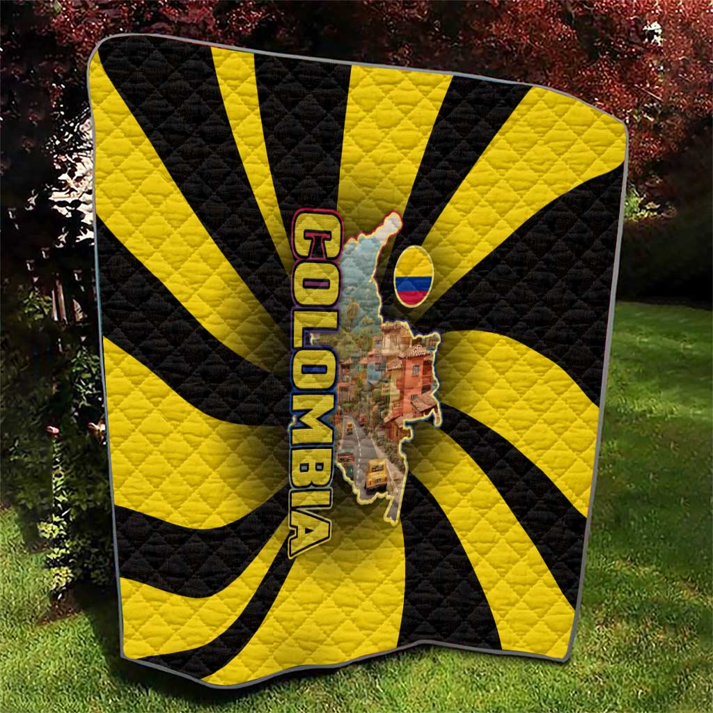 Colombia Heritage Quilt with Yellow Black Flag Map and City Street Art - Wonder Print Shop