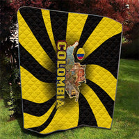 Colombia Heritage Quilt with Yellow Black Flag Map and City Street Art - Wonder Print Shop
