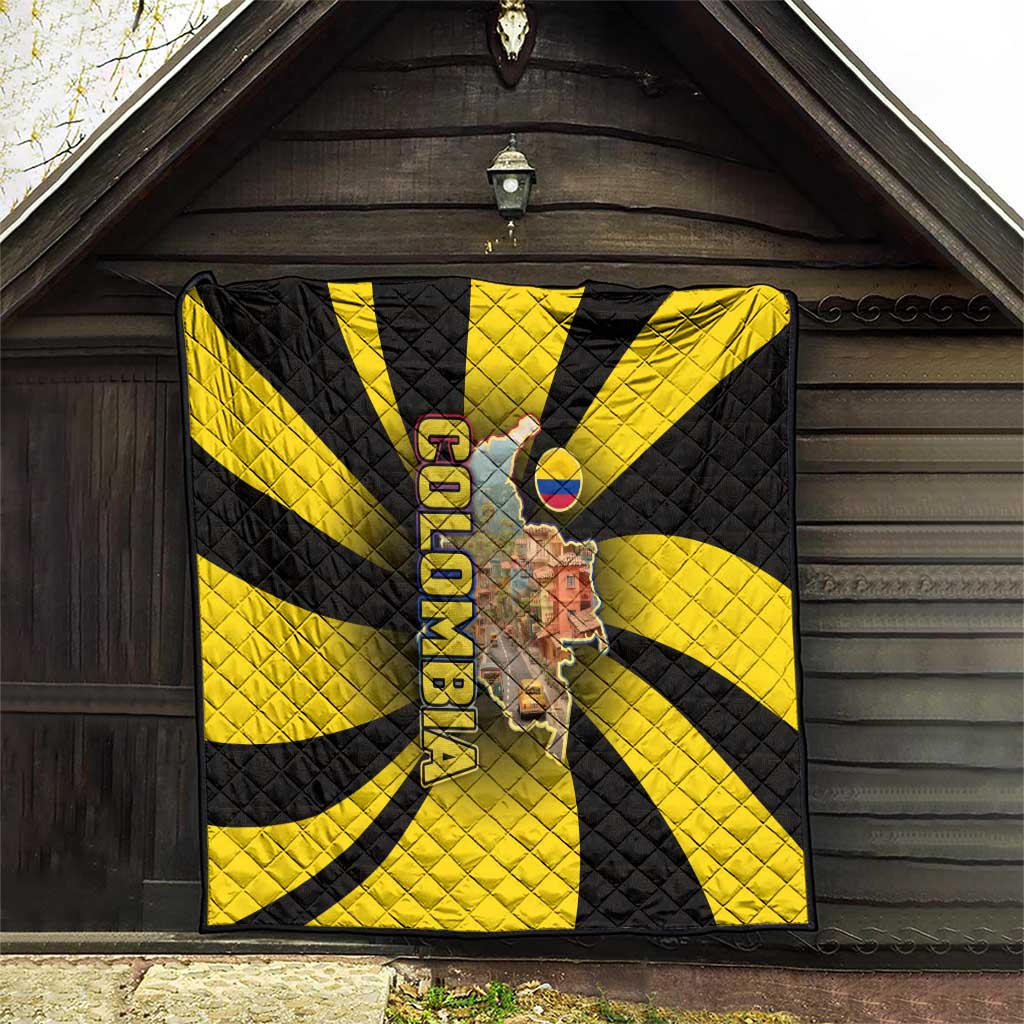 Colombia Heritage Quilt with Yellow Black Flag Map and City Street Art - Wonder Print Shop