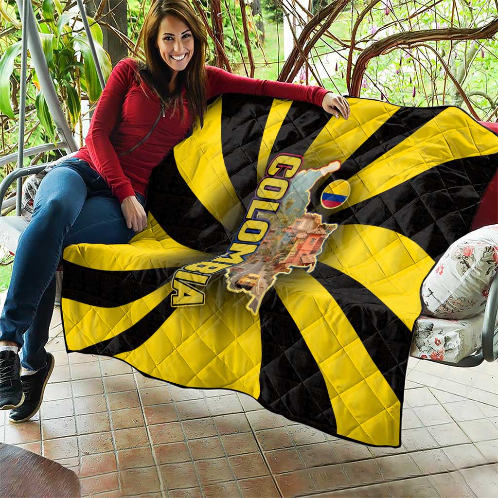 Colombia Heritage Quilt with Yellow Black Flag Map and City Street Art - Wonder Print Shop