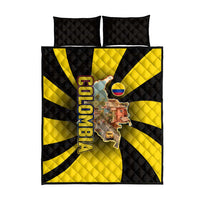 Colombia Heritage Quilt Bed Set with Yellow Black Flag Map and City Street Art - Wonder Print Shop
