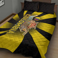 Colombia Heritage Quilt Bed Set with Yellow Black Flag Map and City Street Art - Wonder Print Shop
