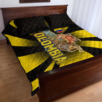 Colombia Heritage Quilt Bed Set with Yellow Black Flag Map and City Street Art - Wonder Print Shop