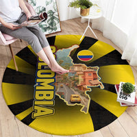 Colombia Heritage Round Carpet with Yellow Black Flag Map and City Street Art - Wonder Print Shop