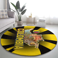 Colombia Heritage Round Carpet with Yellow Black Flag Map and City Street Art - Wonder Print Shop