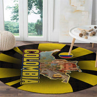 Colombia Heritage Round Carpet with Yellow Black Flag Map and City Street Art - Wonder Print Shop