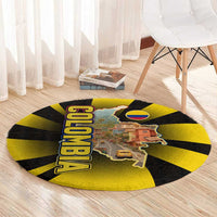 Colombia Heritage Round Carpet with Yellow Black Flag Map and City Street Art - Wonder Print Shop