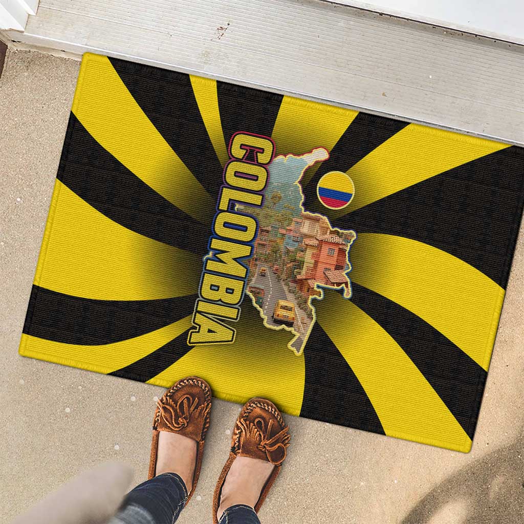 Colombia Heritage Rubber Doormat with Yellow Black Flag Map and City Street Art - Wonder Print Shop