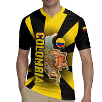 Colombia Heritage Rugby Jersey with Yellow Black Flag Map and City Street Art - Wonder Print Shop