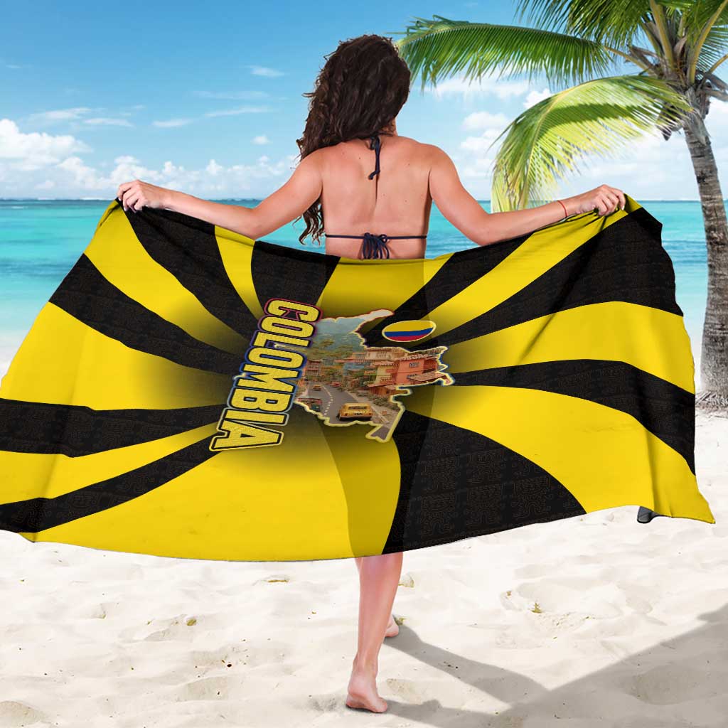 Colombia Heritage Sarong with Yellow Black Flag Map and City Street Art - Wonder Print Shop