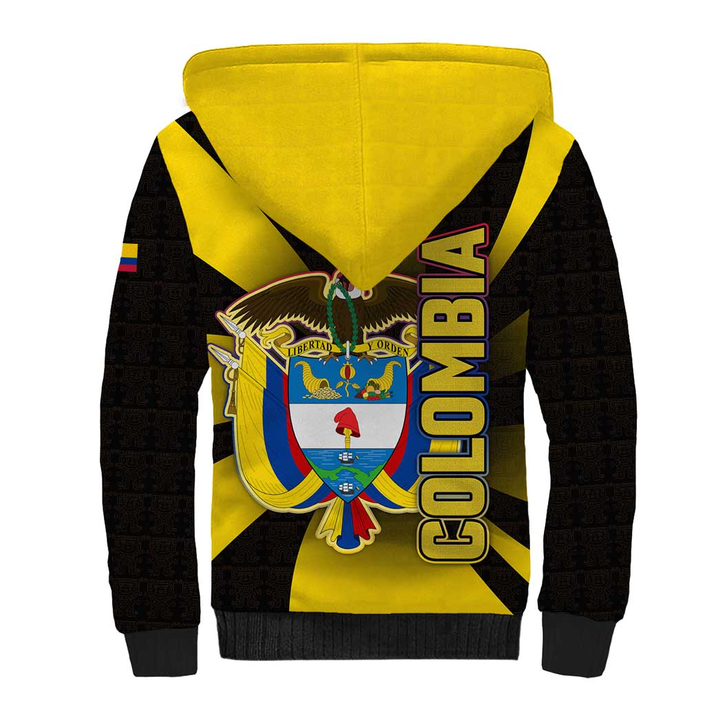 Colombia Heritage Sherpa Hoodie with Yellow Black Flag Map and City Street Art - Wonder Print Shop