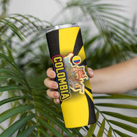 Colombia Heritage Skinny Tumbler with Yellow Black Flag Map and City Street Art - Wonder Print Shop