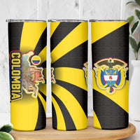Colombia Heritage Skinny Tumbler with Yellow Black Flag Map and City Street Art - Wonder Print Shop